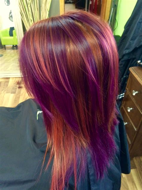 red hair and purple highlights|purple highlights short hair.